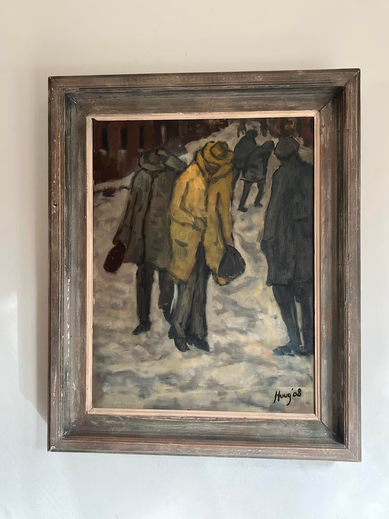Schilderij Huug Zentveld, wintertafereel, Ophalen