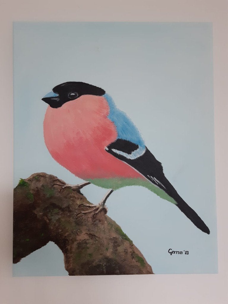vink, zelf geschilderd op doek met acryl, Antiek en Kunst, Ophalen