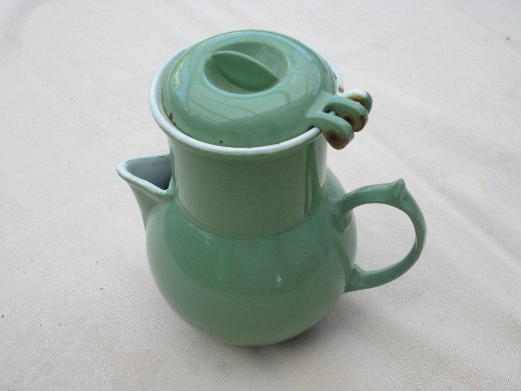 Vintage emaille koffiepot - resedagroen, Ophalen of Verzenden, Metaal, Overige merken, Groen