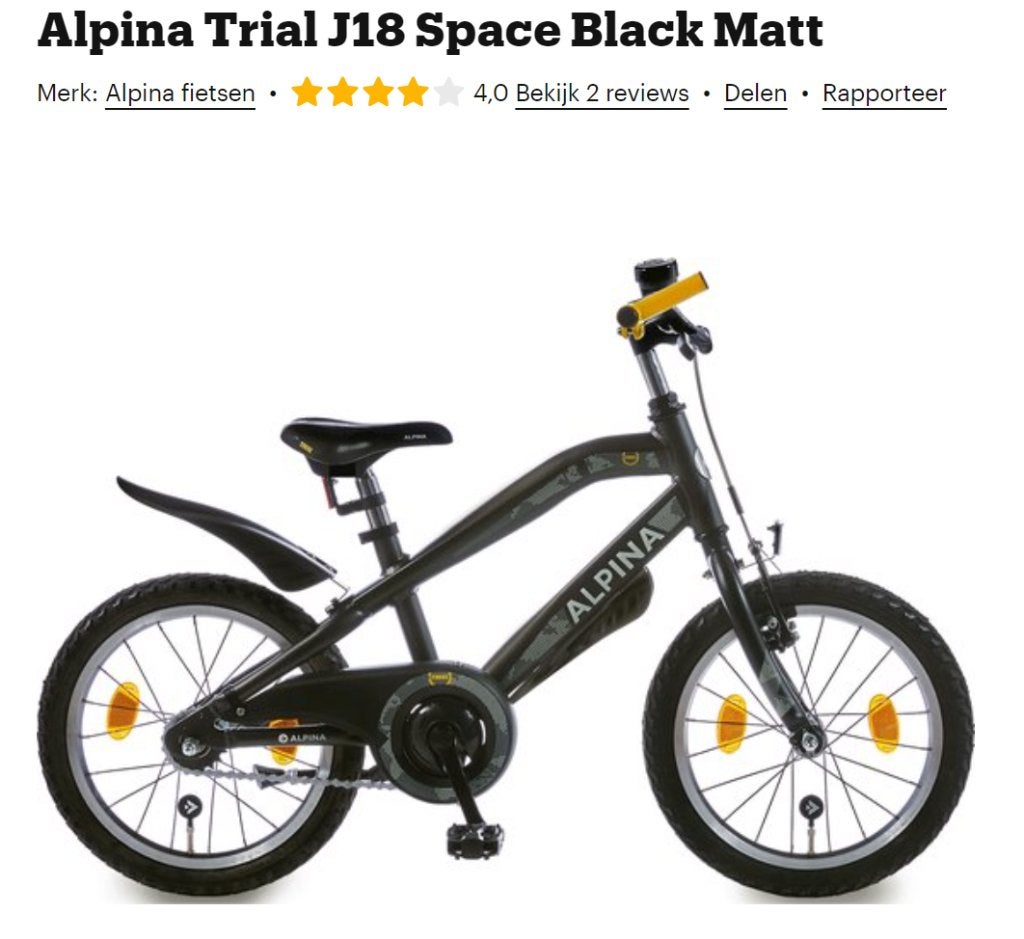 Alpina Trial J18 Space Black Matt jongensfiets / fiets - 18", Ophalen, Terugtraprem, Alpina, 18 inch