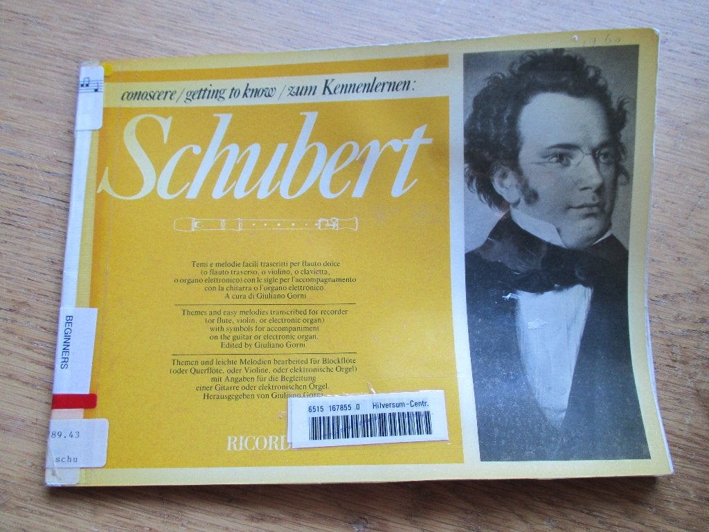 Schubert - getting to know -blokfluit/dwarsfluit/viool/keyb, Gebruikt, Klassiek, Ophalen of Verzenden, Blokfluit