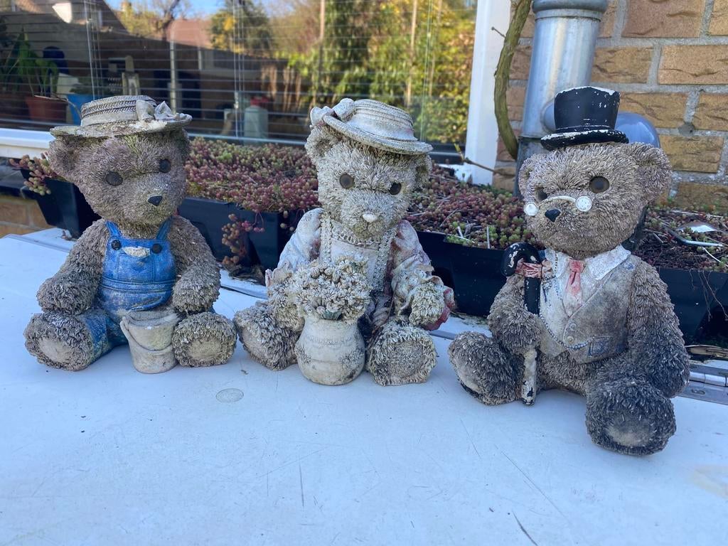 3 stenen beertjes, Ophalen of Verzenden, Gebruikt, Beton, Dierenbeeld