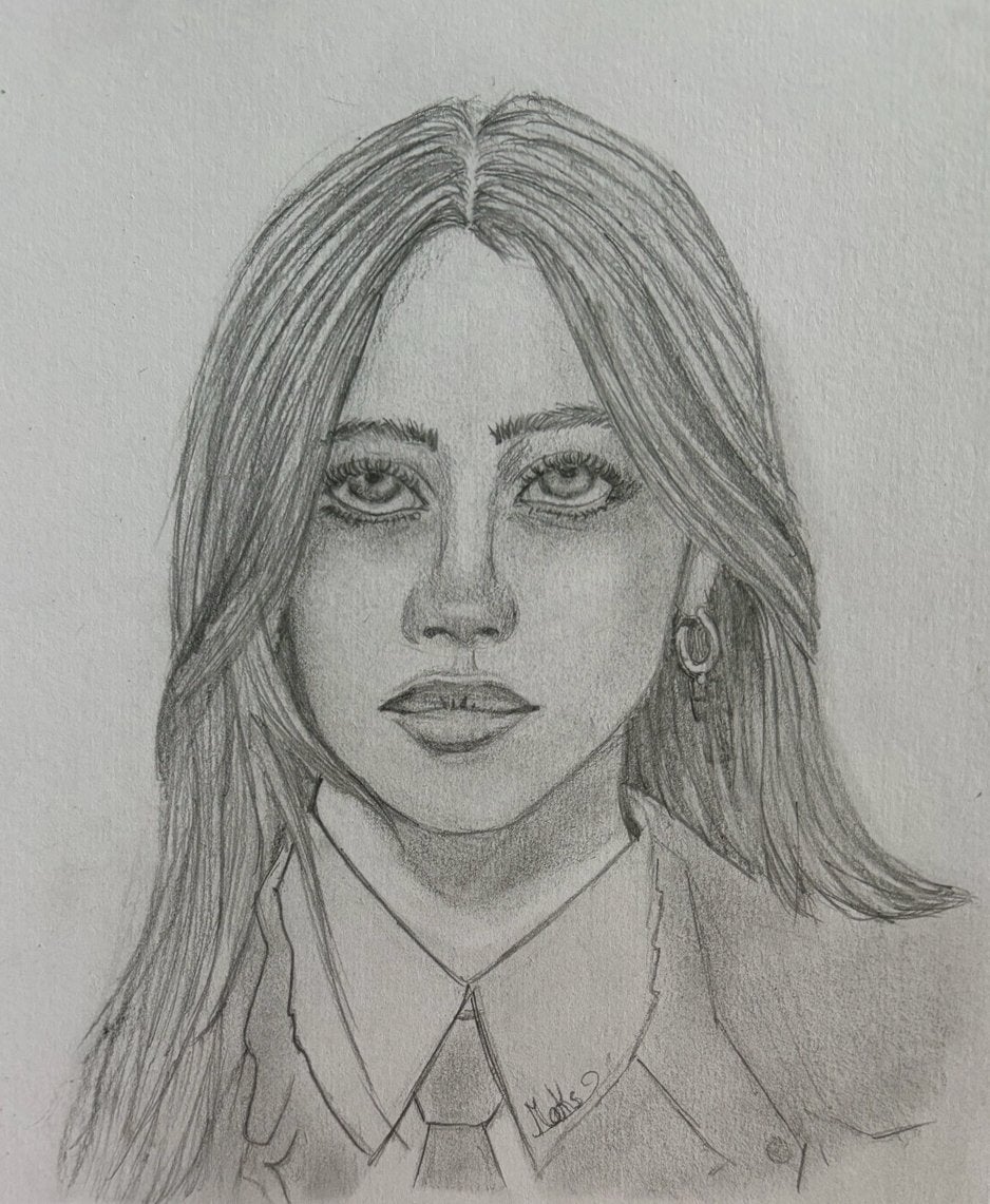 Potloodtekening van Billie eilish, Ophalen, Tekening, Potloodtekening, Gesigneerd