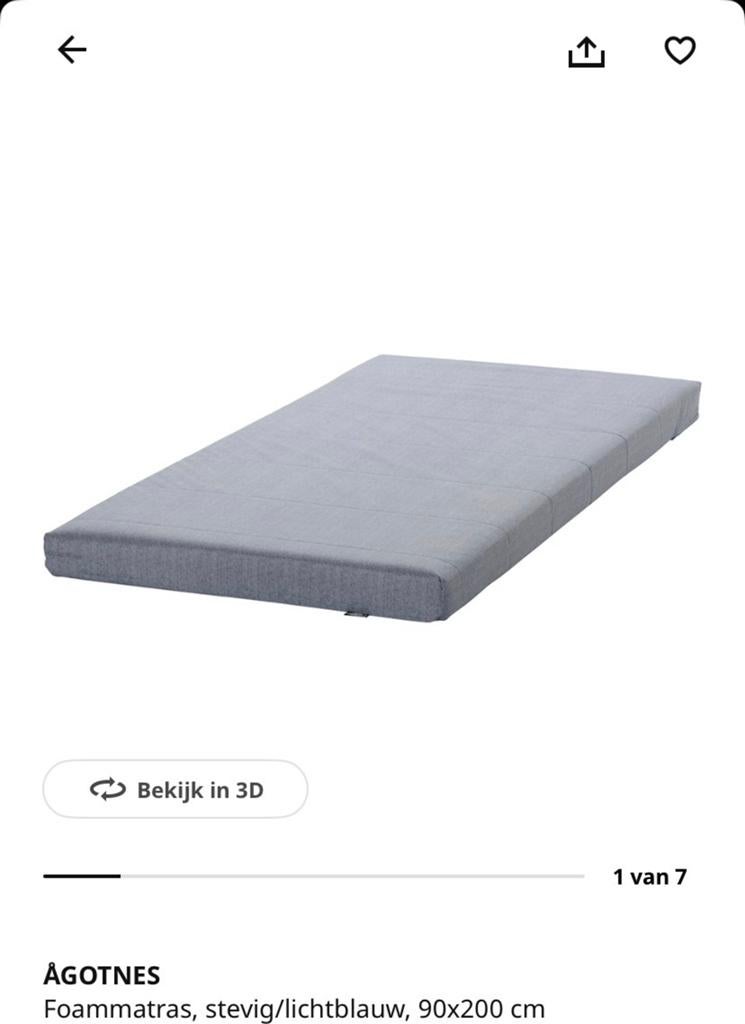 AGOTNES foammatras 90x200 stevig lichtblauw, Ophalen, Gebruikt, 90 cm, Eenpersoons