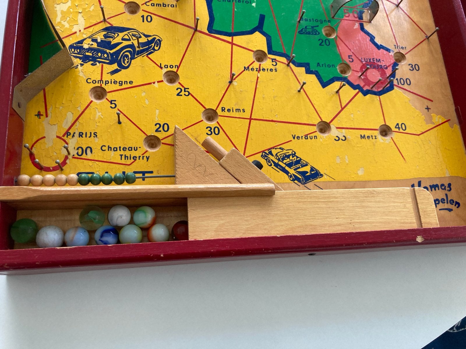 Vintage Homas Spelen Benelux-Tour knikkerbaan / flipperkast, Ophalen, Gebruikt