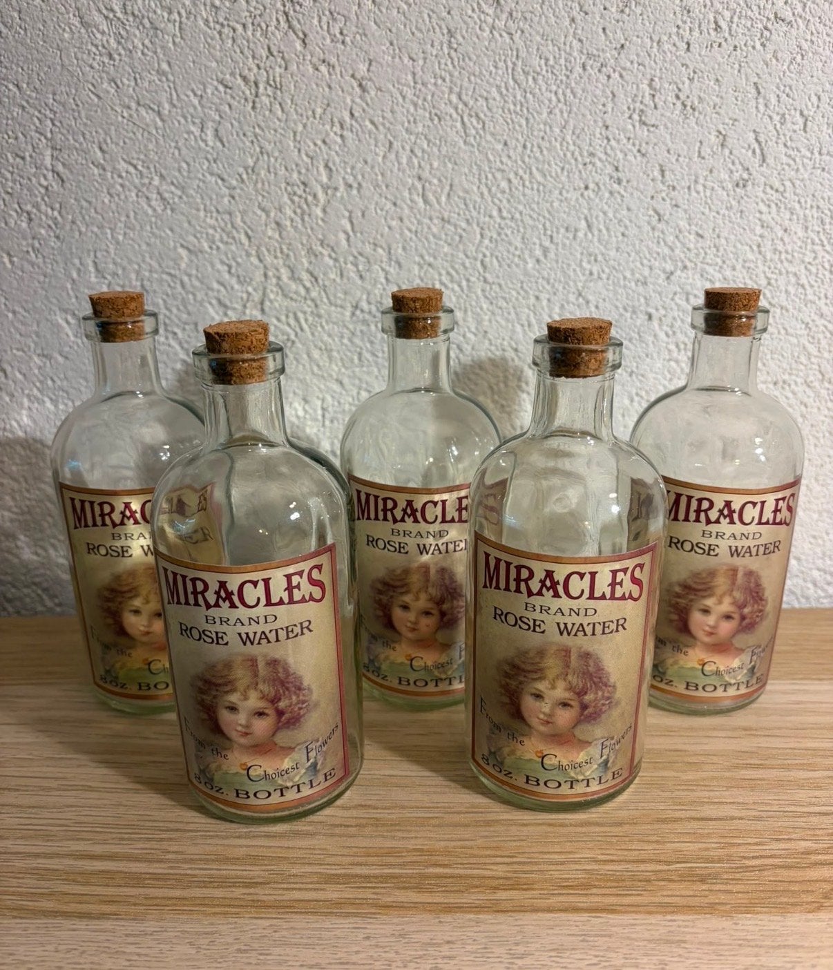Set van 5 Vintage 'Miracles Rose Water' Flessen, Ophalen of Verzenden