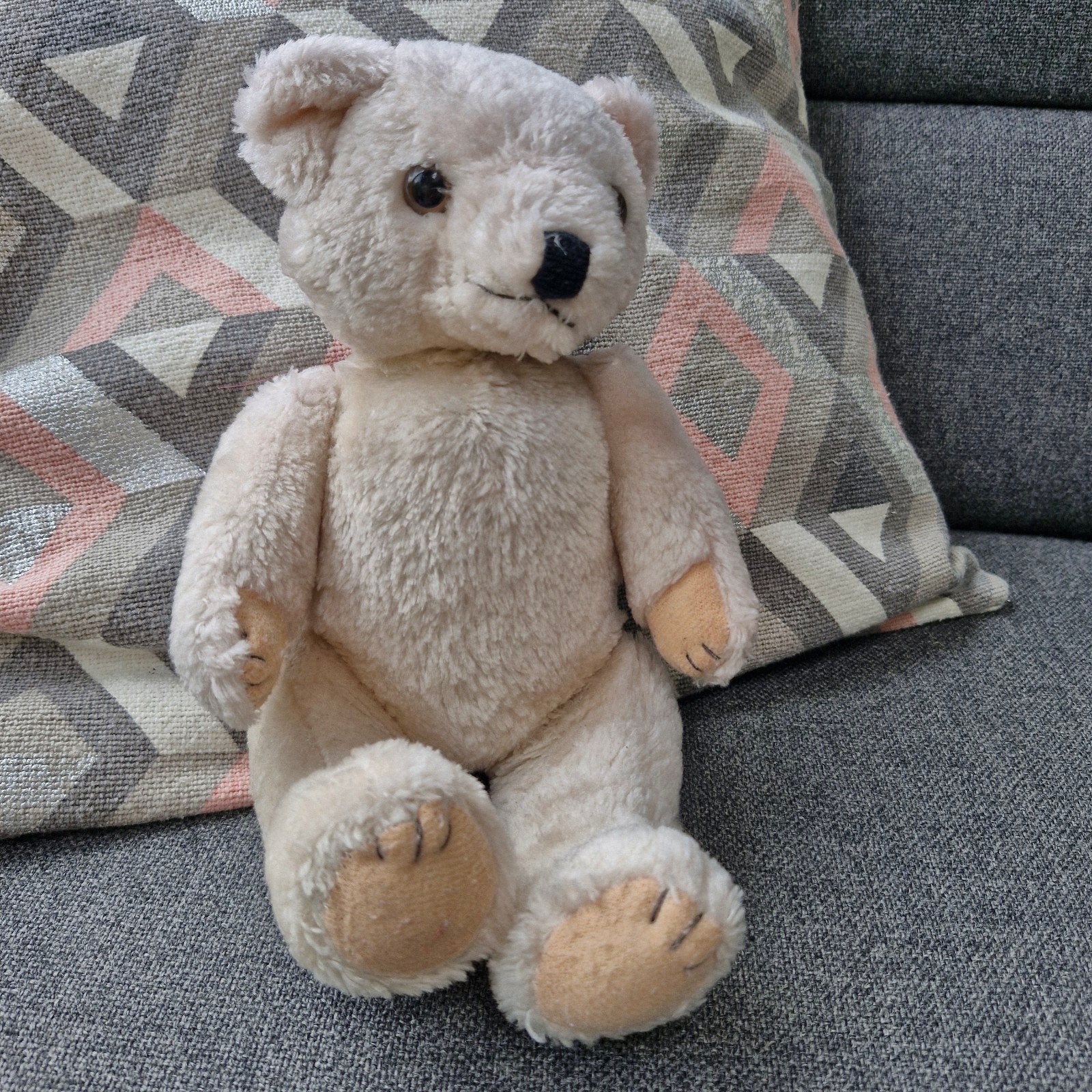 Vintage teddybeer met scharnierpoten - Crème/Beige, Ophalen of Verzenden