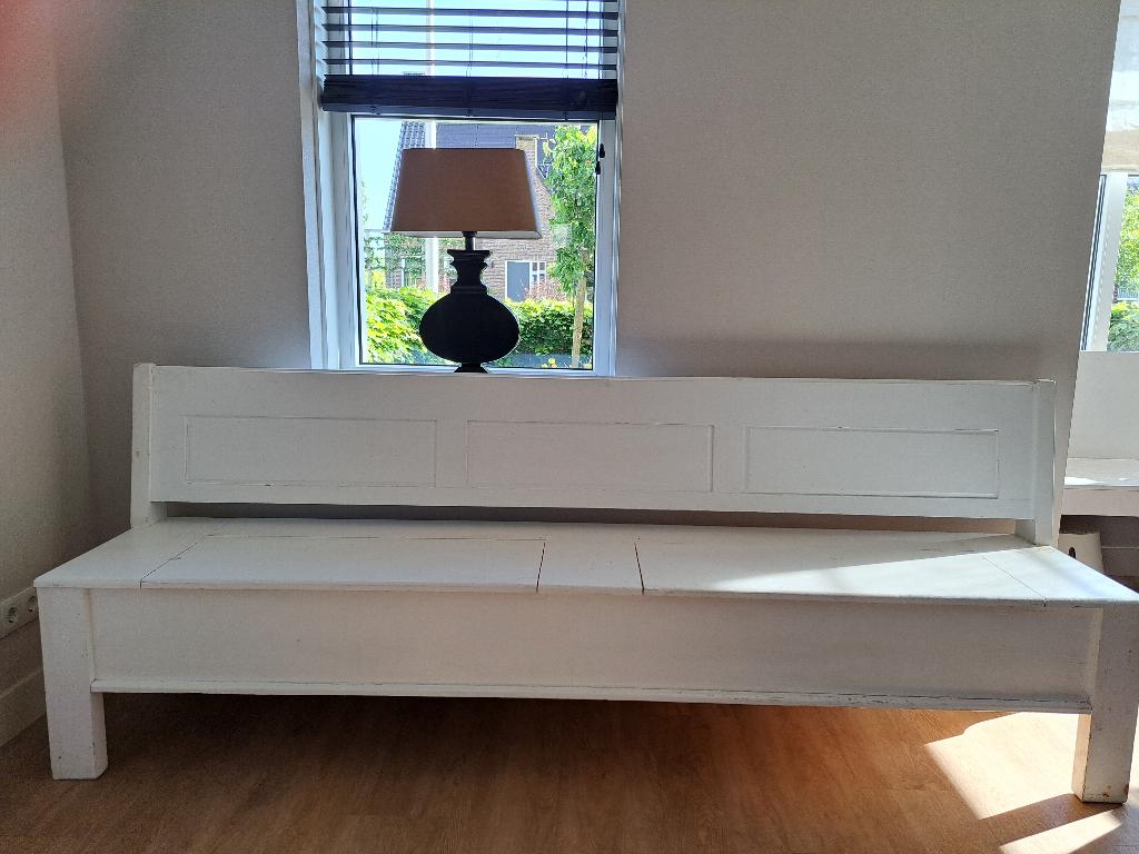 Eettafelbank 2.40 meter, Huis en Inrichting, Ophalen, Gebruikt, Wit, Vintage
