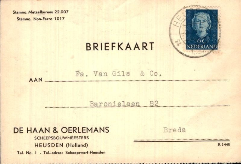 Heusden - De Haan & Oerlemans - 1952, Verzenden, 1940 tot 1960, Gelopen, Noord-Brabant