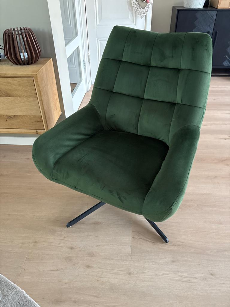Draaifauteuil Woonexpress - Velvet Donkergroen, Ophalen, Zo goed als nieuw, Stof, 75 tot 100 cm