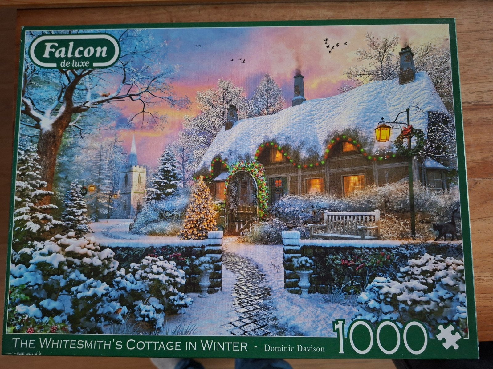 Falcon puzzel 1000 stukjes The Whitesmiths Cottage in Winter, Ophalen of Verzenden, 500 t/m 1500 stukjes, Zo goed als nieuw, Legpuzzel