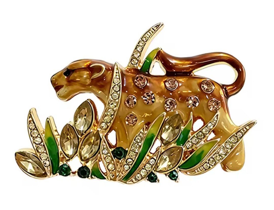Nieuwe Broche Luipaard met Kristallen en Strass, Ophalen, Overige materialen, 4 tot 7 cm, Met kristal