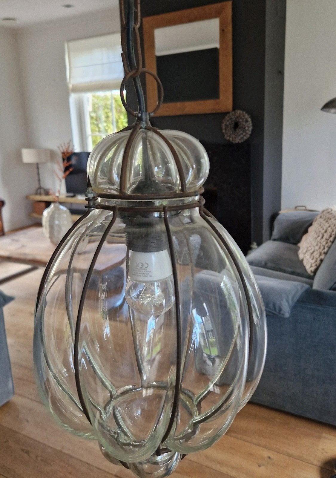 Venetiaanse hanglamp van glas en metaal, Huis en Inrichting, Gebruikt, Venetiaans, Klassiek, Glas, E27 (groot)