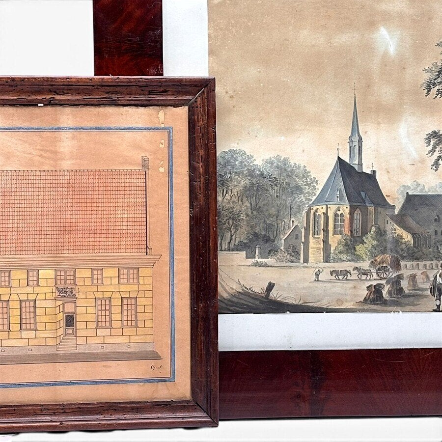 Twee 19e eeuwse kunstwerken, o.a. weeshuis, Antiek en Kunst, Ophalen of Verzenden
