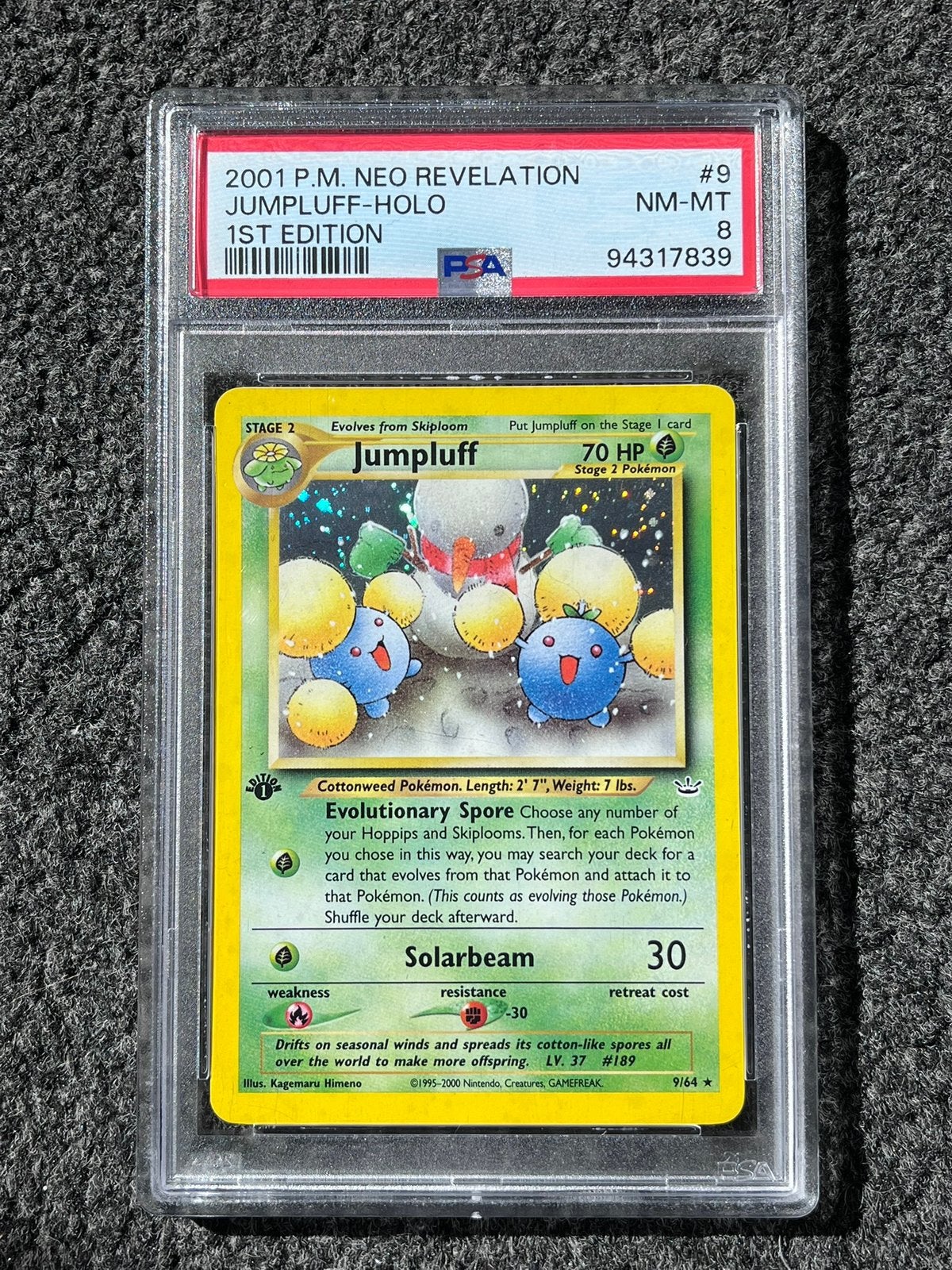 Pokémon PSA 8 1st edition Jumpluff Holo #9 Neo Revelation, Verzenden, Zo goed als nieuw, Losse kaart, Foil