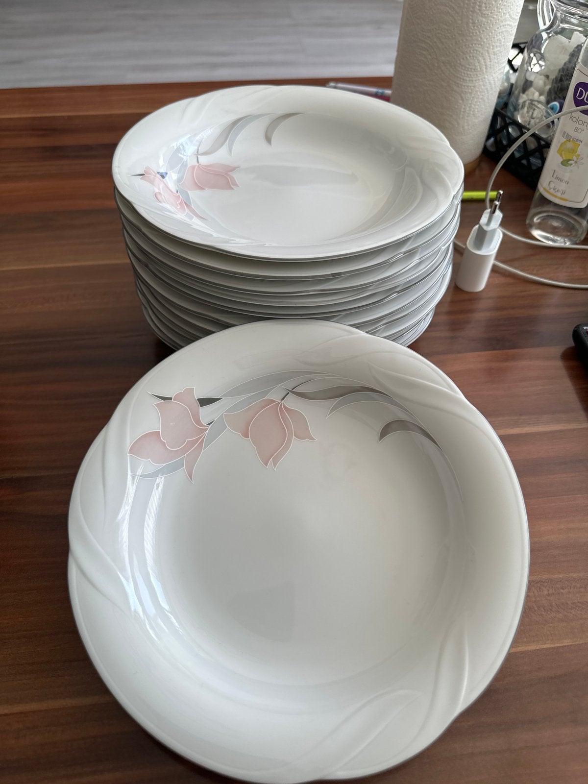 Set van 10 diepe borden met bloemmotief, Ophalen, Gebruikt, Keramiek, Bord(en)
