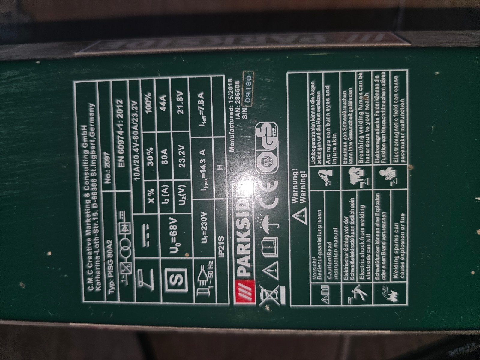 Parkside PISG 80 A2 Lasapparaat met accessoires, Ophalen of Verzenden, Gebruikt, Minder dan 150 ampère, Elektroden