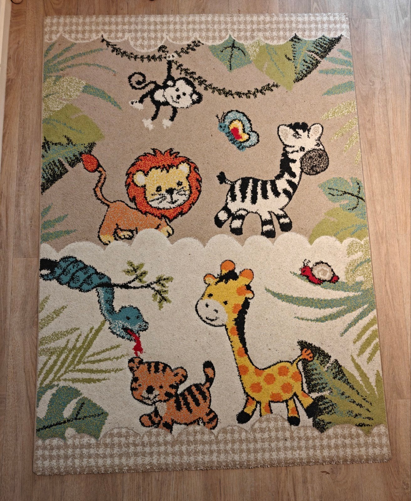 Vloerkleed kinderkamer - jungle dieren - 120x170 cm, Ophalen, Gebruikt, Kleed of Kussen