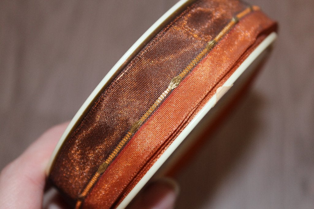 Lint met ijzerdraad - bruin/goud gekleurd - 25mm #2155, Ophalen of Verzenden, Nieuw, Lint, Band of Elastiek