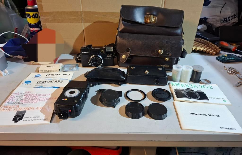 Minolta camera set met accessoires, Camera, Minolta, Spiegelreflex, Ophalen of Verzenden