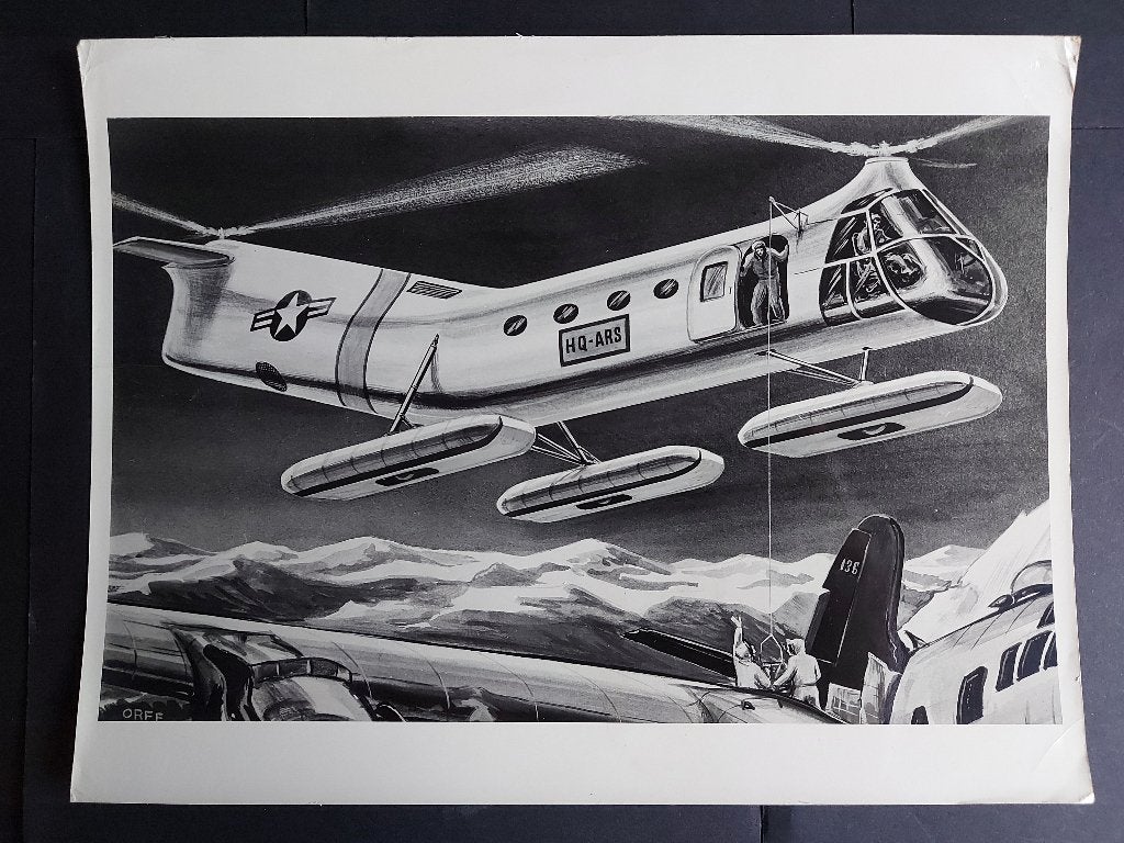 Foto van een tekening van een Piasecki H-21 (F820), Ophalen of Verzenden, Gebruikt, Kaart, Foto of Prent
