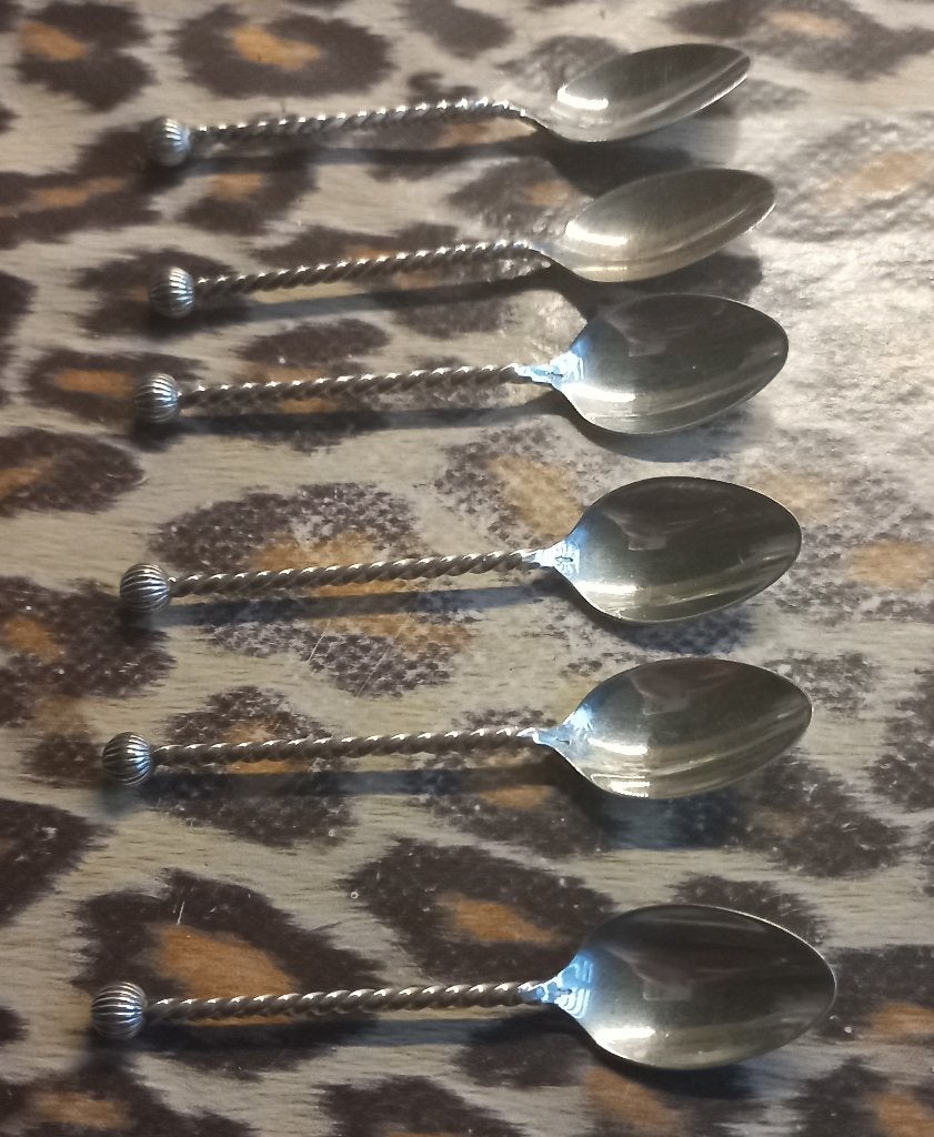 6 antieke zilveren mokka- of advocaat lepeltjes, Ophalen of Verzenden