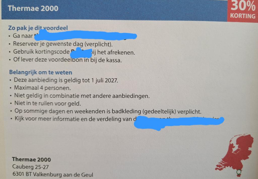 Korting 30% bij Thermae 2000, Drie personen of meer, Kortingsbon, Spa of Sauna