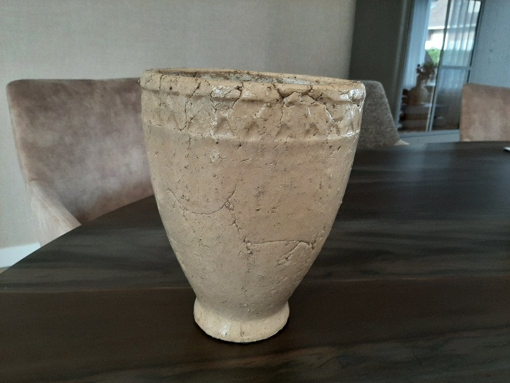Mooie plantenpot artiestiek van steen , hoogte 25 cm, Steen, Rond, Binnen, Ophalen of Verzenden