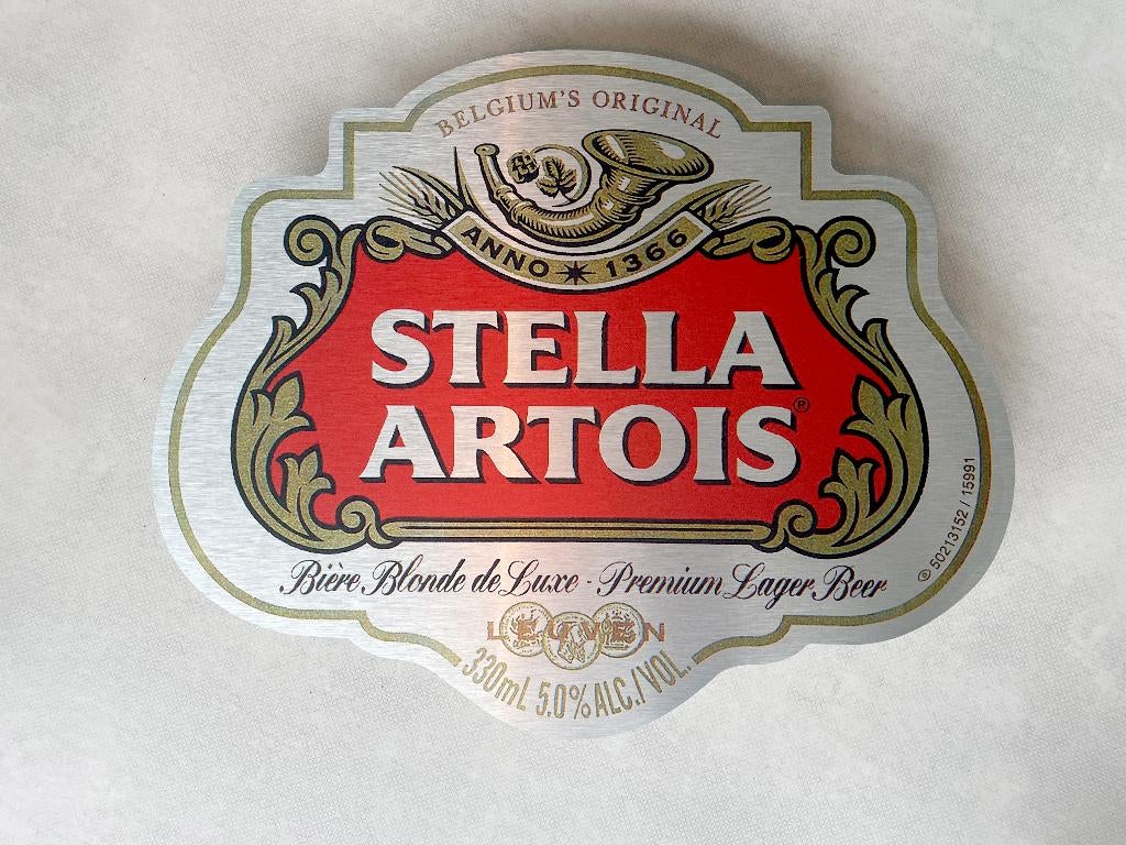 Reclamebord Stella Artois bier logo, groot 50x40cm aluminium, Verzamelen, Merken en Reclamevoorwerpen, Ophalen of Verzenden, Nieuw