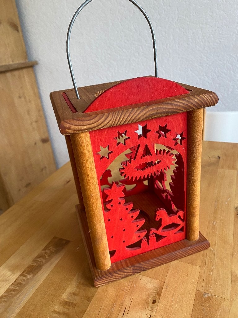 Vintage Kerst grote echt houten lantaarn rookvrij huis zgan, Ophalen of Verzenden, Zo goed als nieuw