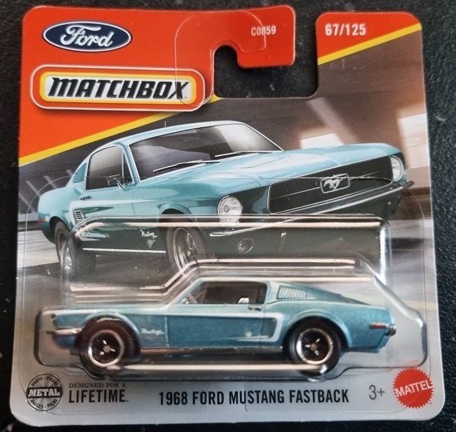 Matchbox 1968 ford mustang fastback in blauwgrijs, Ophalen of Verzenden, Nieuw, Auto