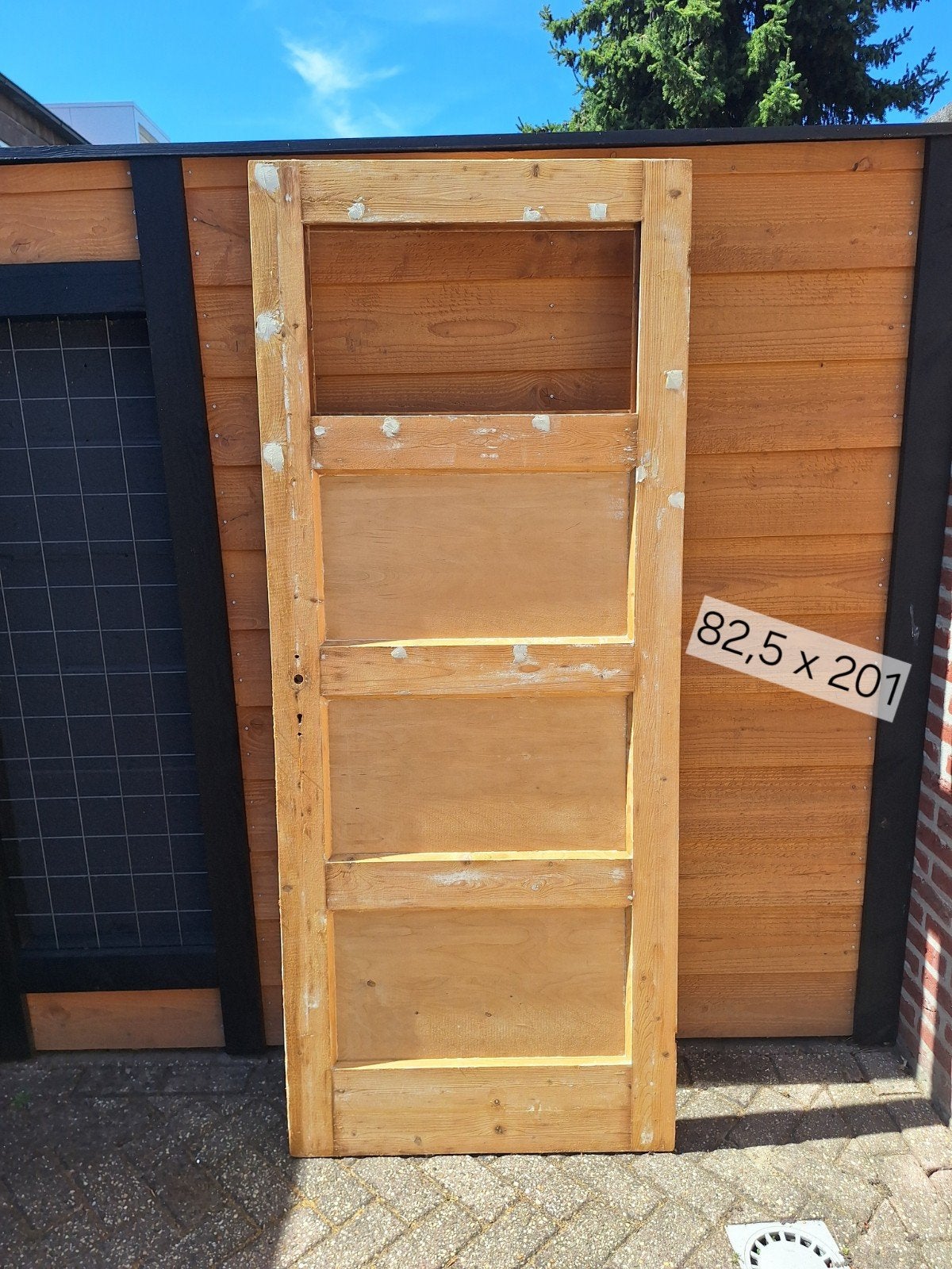 Paneeldeur, jaren 50, stomp, 82,5 x 201,5, geloogd, Doe-het-zelf en Verbouw, Deuren en Horren, Ophalen, Gebruikt, 80 tot 100 cm