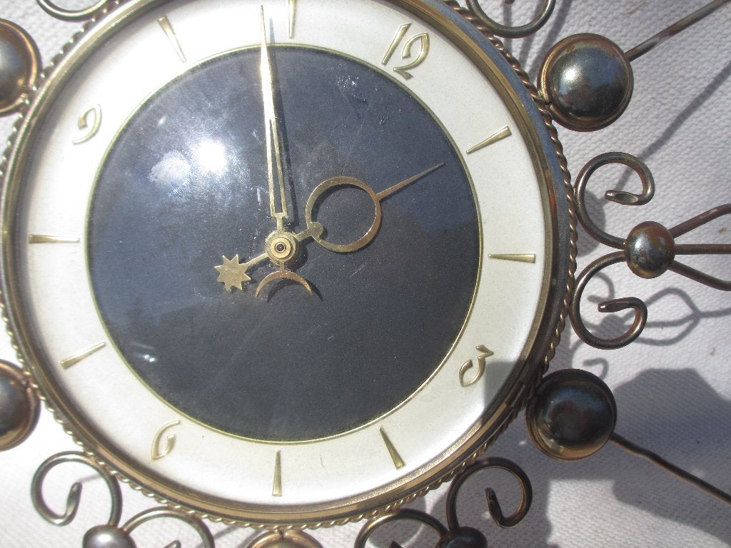 Vintage SUNBURST klok jaren 50 [ Orfac ], Vintage, Analoog, Werkt op batterijen, Ophalen of Verzenden