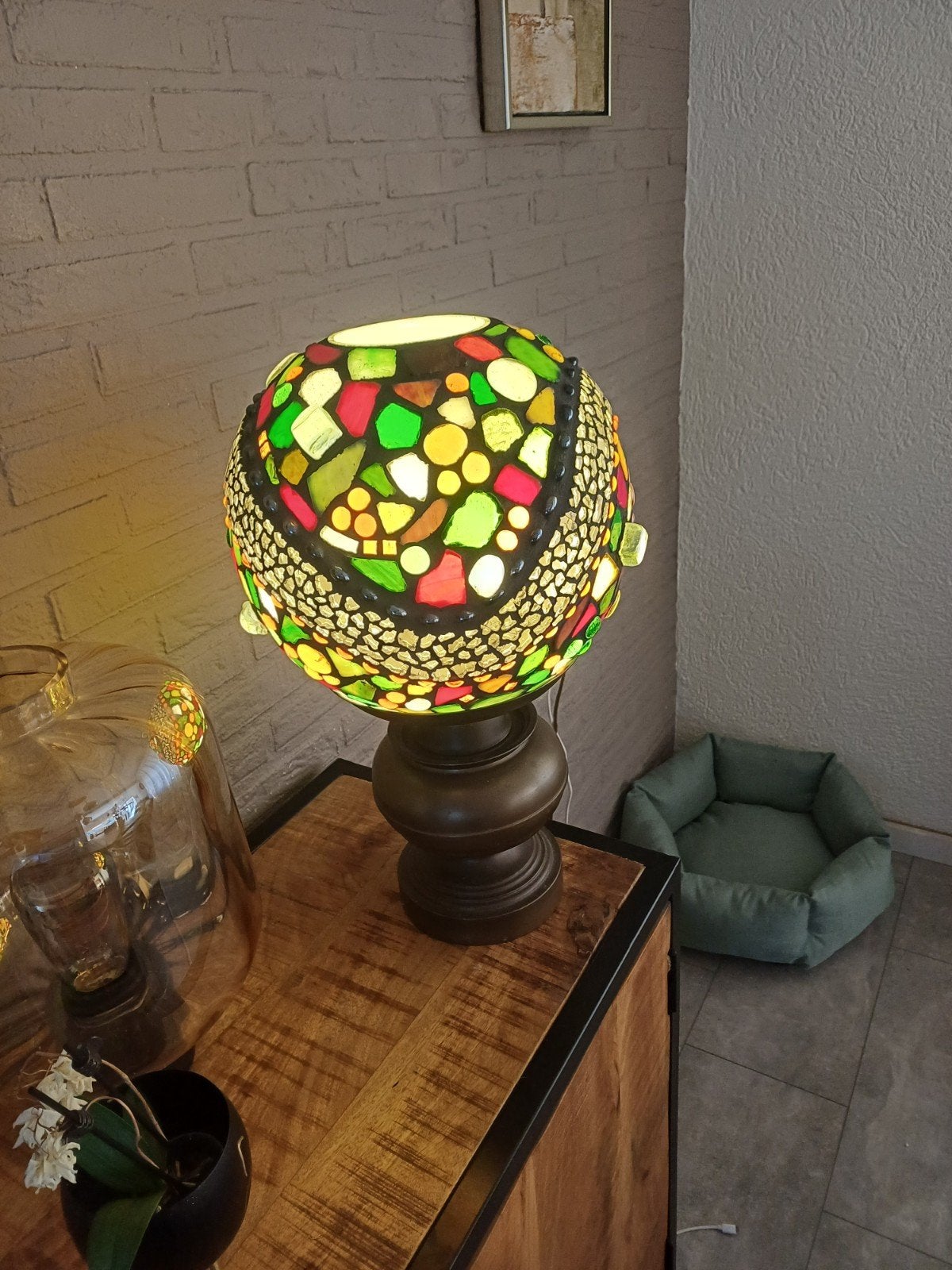 unieke handgemaakte  glas mozaïek bol lamp, Ophalen of Verzenden, Glas