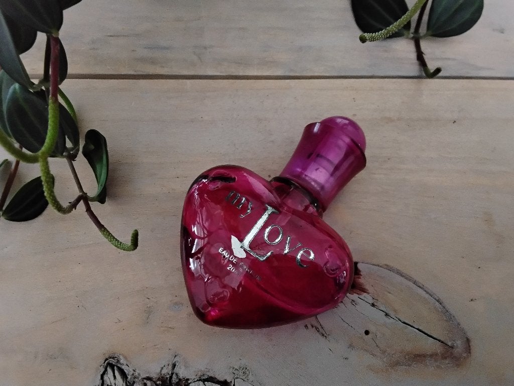 Parfumflesje My Love - hartvorm - leeg, Verzamelen, Parfumverzamelingen, Ophalen of Verzenden, Gebruikt, Parfumfles