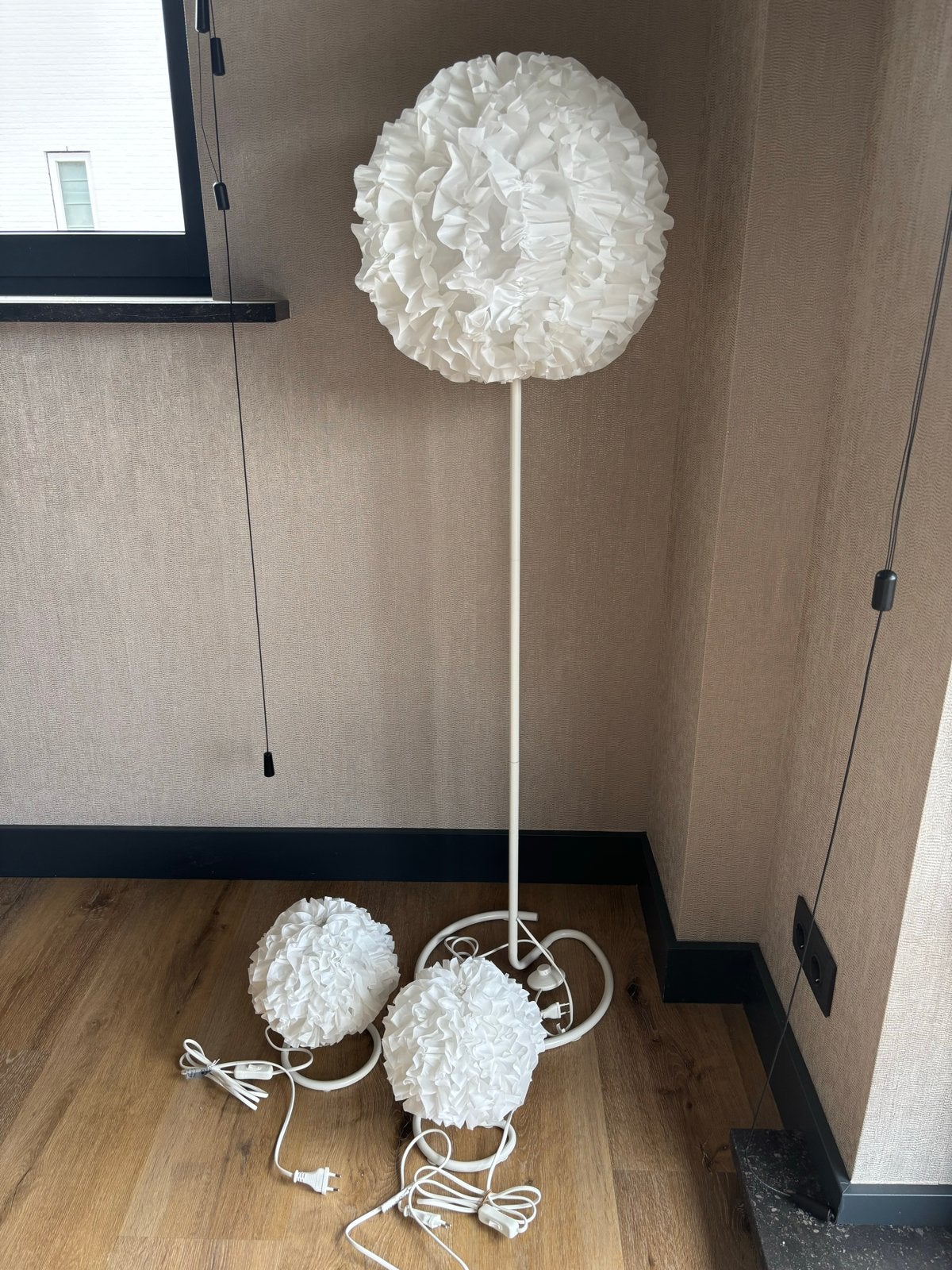 IKEA Staande lamp en 2 tafellampen - Wit, Huis en Inrichting, Lampen | Vloerlampen, Ophalen, Gebruikt, Metaal, 150 tot 200 cm