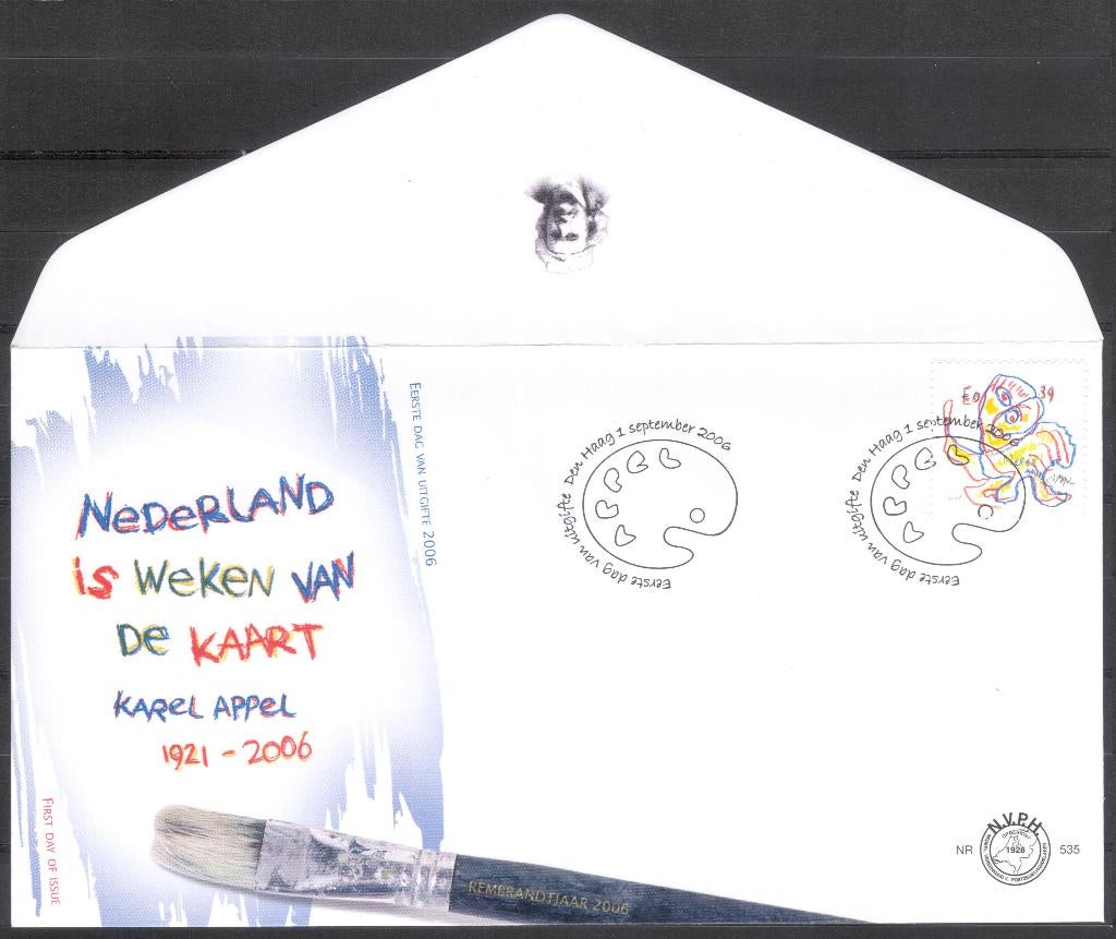 E535 - Karel Appel - weken van de kaart 2006, Postzegels en Munten, Postzegels | Eerstedagenveloppen, Verzenden, Onbeschreven