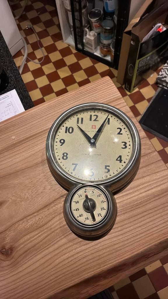 Vintage Keukenklok met Timer - Gebruikt, Huis en Inrichting, Woonaccessoires | Klokken, Ophalen, Gebruikt, Analoog, Wekker of Tafelklok