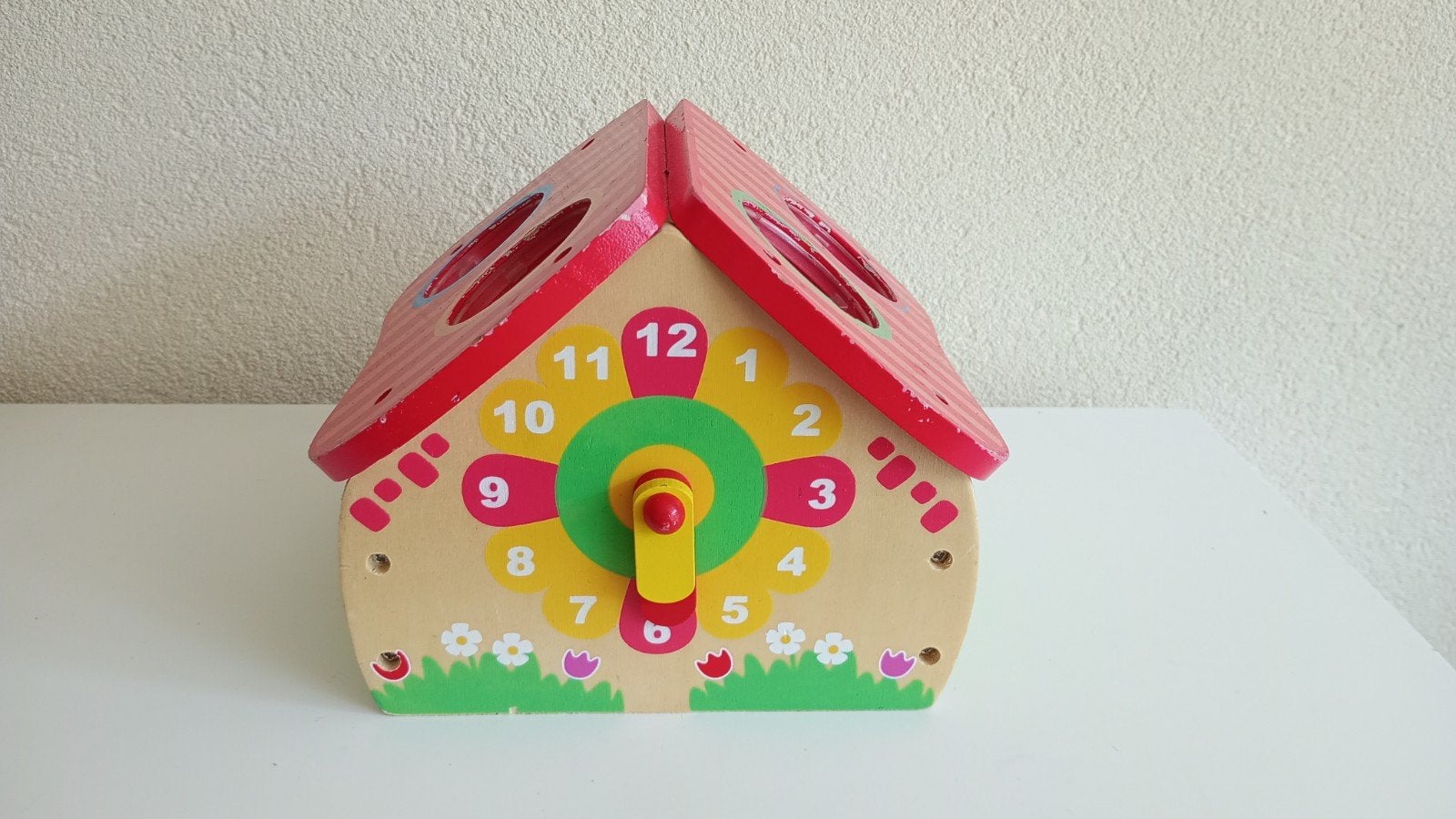 Houten Hamerbank met Klok en Vormen, Kinderen en Baby's, Ophalen of Verzenden, Gebruikt, Overige typen