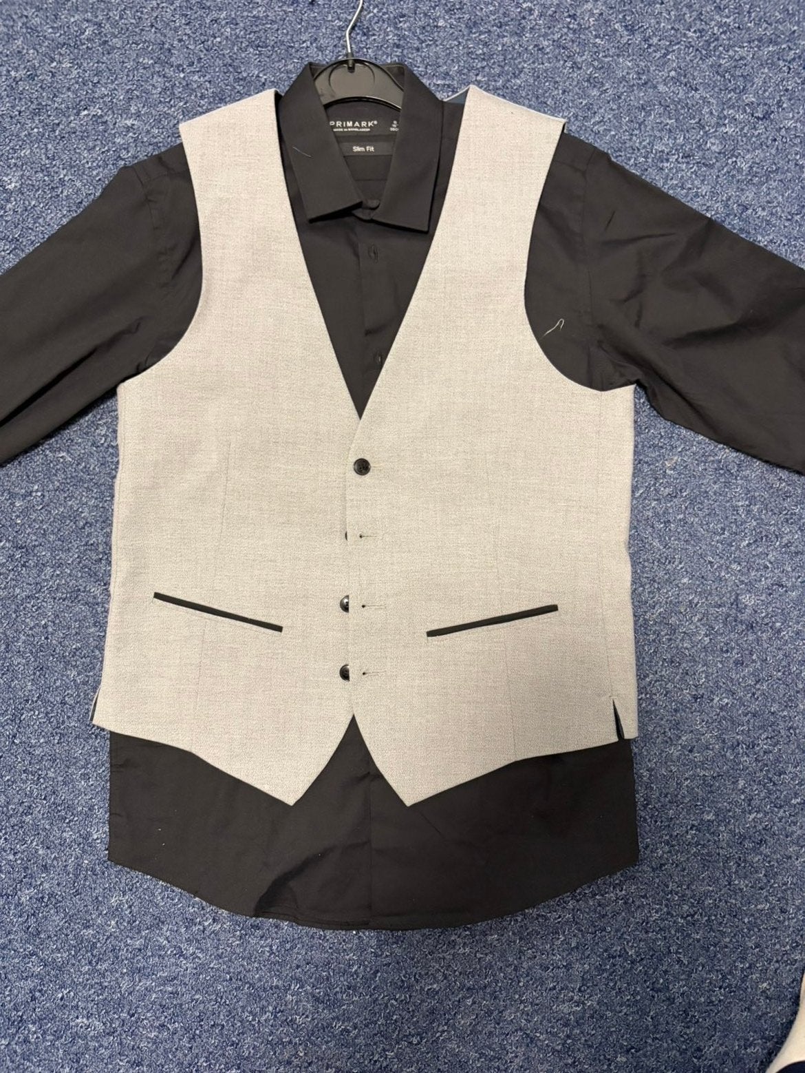Primark Slim Fit Overhemd met Gilet - Zwart/Grijs, Ophalen of Verzenden, Zo goed als nieuw, Maat 48/50 (M), Zwart