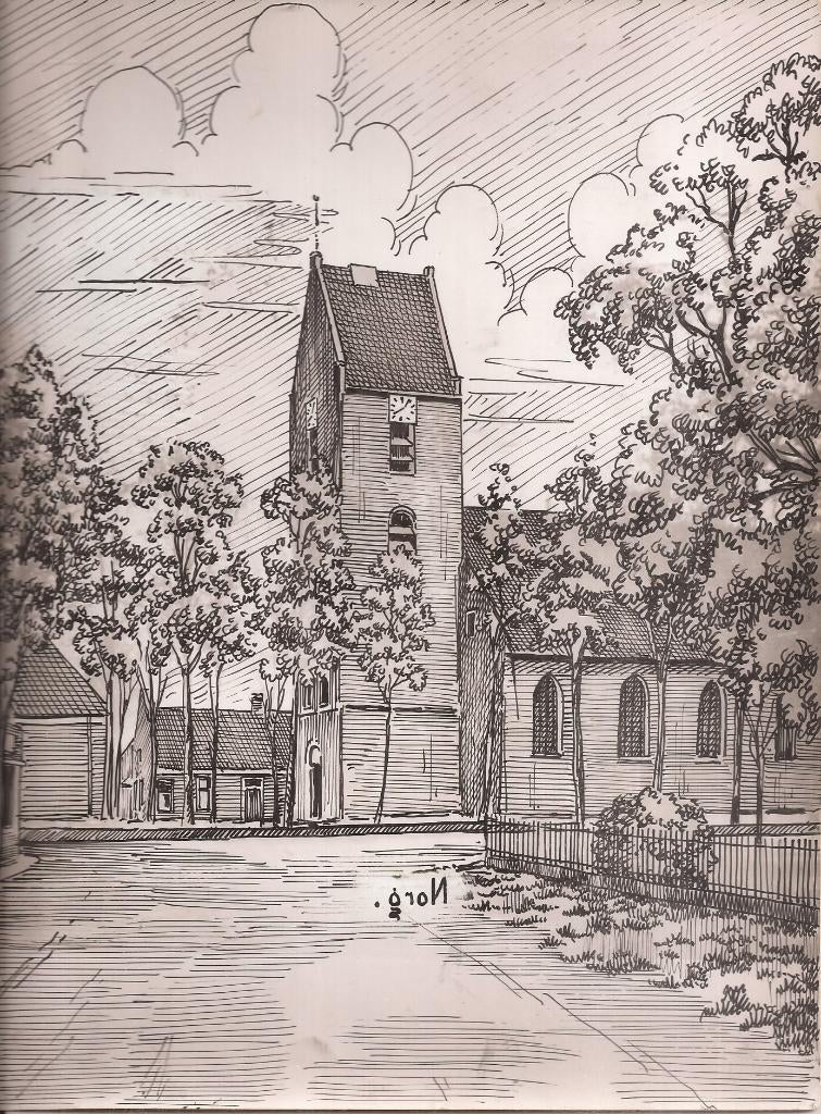 Norg Sint-Gertrudiskerk tekening Sievers 1948, Ophalen of Verzenden