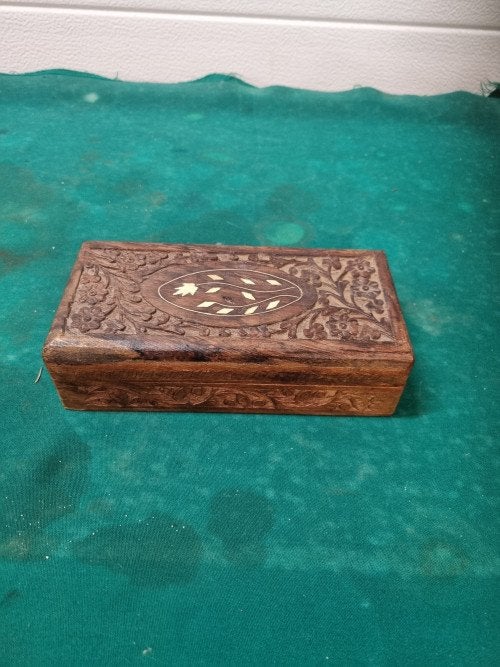 houten kistje vintage met witte bloem, Antiek en Kunst, Ophalen of Verzenden
