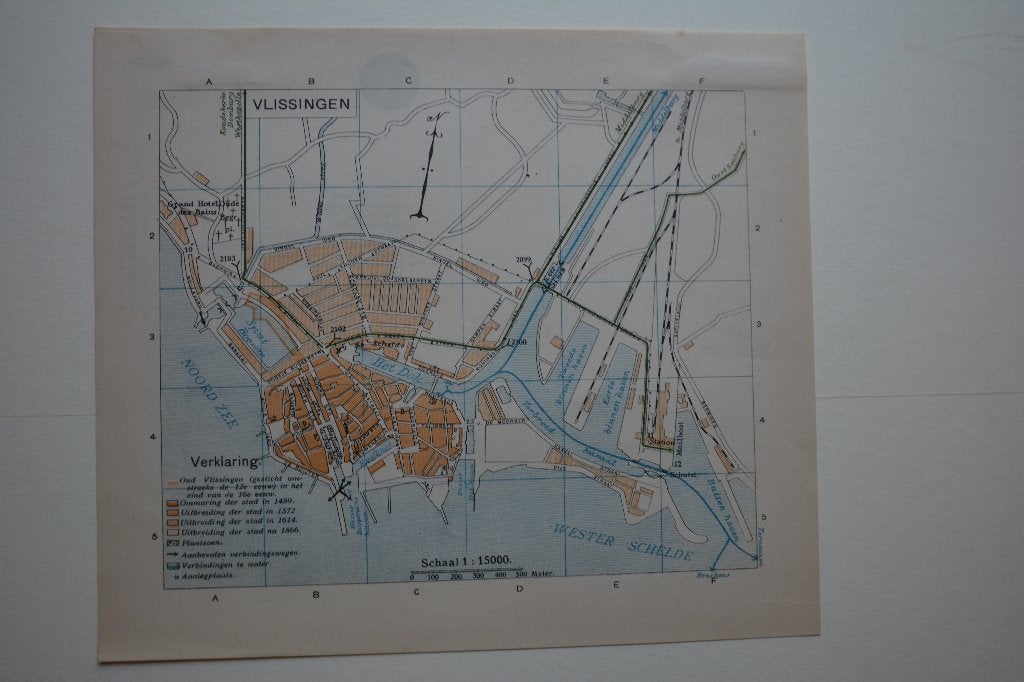 VLISSINGEN PLATTEGROND CHROMOLITHO ANWB 1901-1920 EC2, Antiek en Kunst, Verzenden, Cartografie, 19 cm, Met tekst
