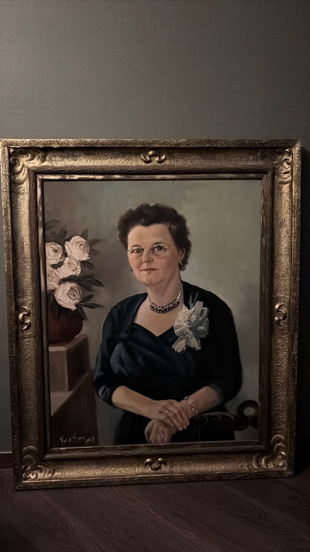 Groot portret van een dame 1957, Ophalen, Doek, Portret of Personen, Gesigneerd