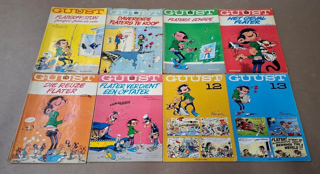 8 x Guust Flater stripboeken, Meerdere stripboeken, Ophalen of Verzenden, Gelezen, André Franquin