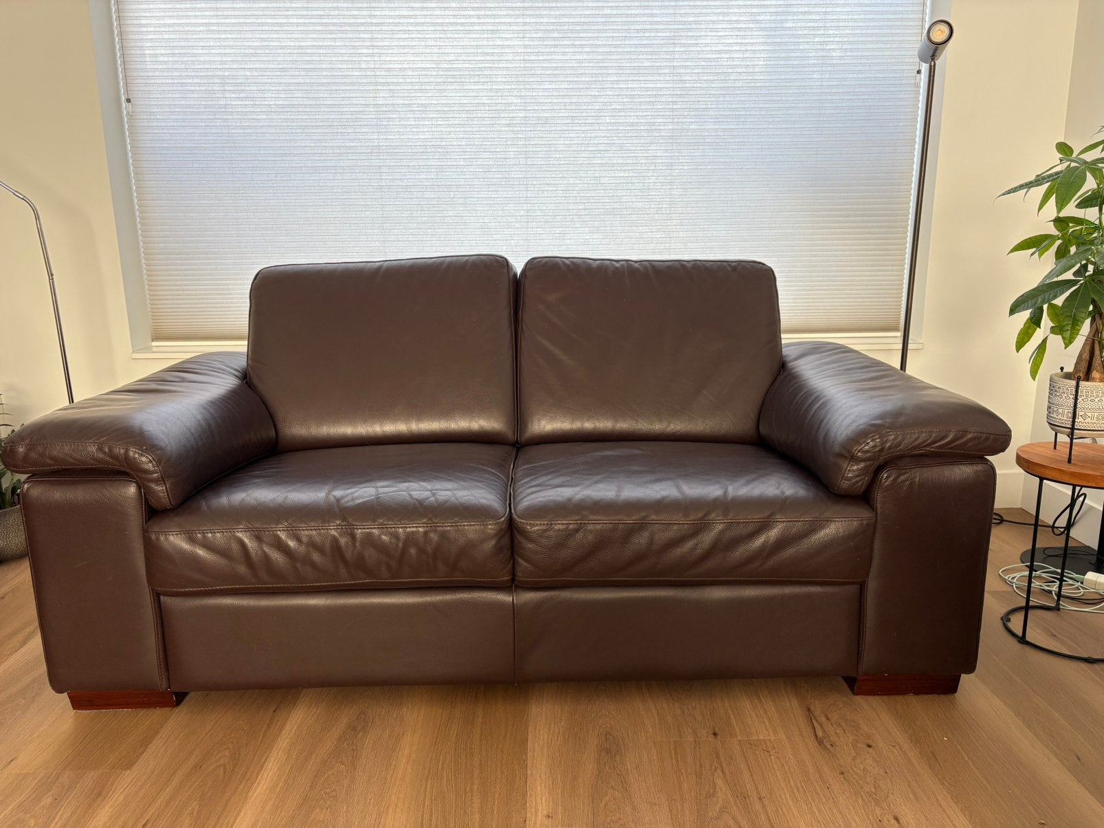 Bank leder montel donkerbruin 2 zits, Huis en Inrichting, Ophalen, Gebruikt, 150 tot 200 cm, Tweepersoons