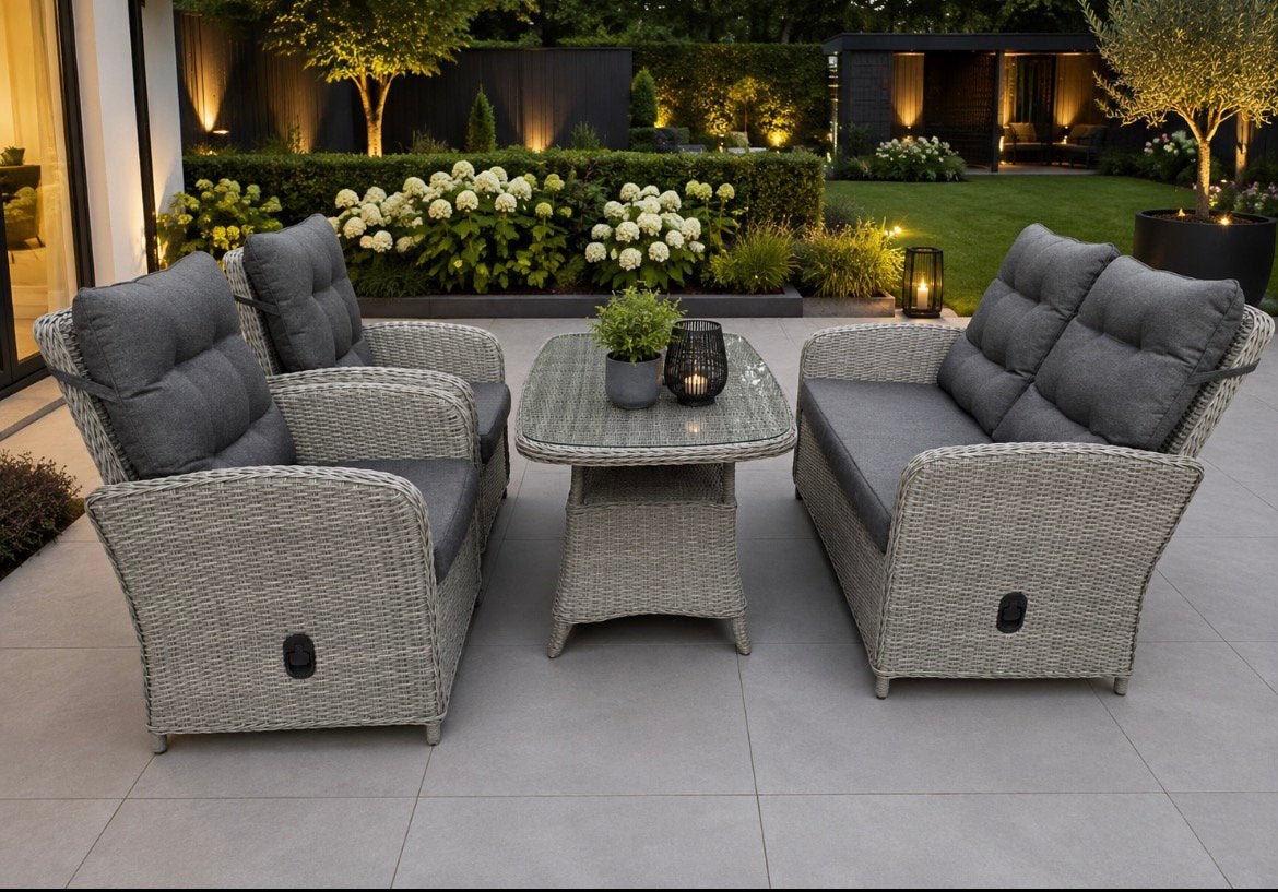 Prachtige Luxe Loungeset met verstelbare rugleuning, Ophalen of Verzenden, Zo goed als nieuw, Wicker, Bank