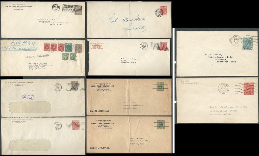 CANADA 1933 10x The G.V. MEDALLION Issue Envelope, all used., Verzenden, Gestempeld, Noord-Amerika