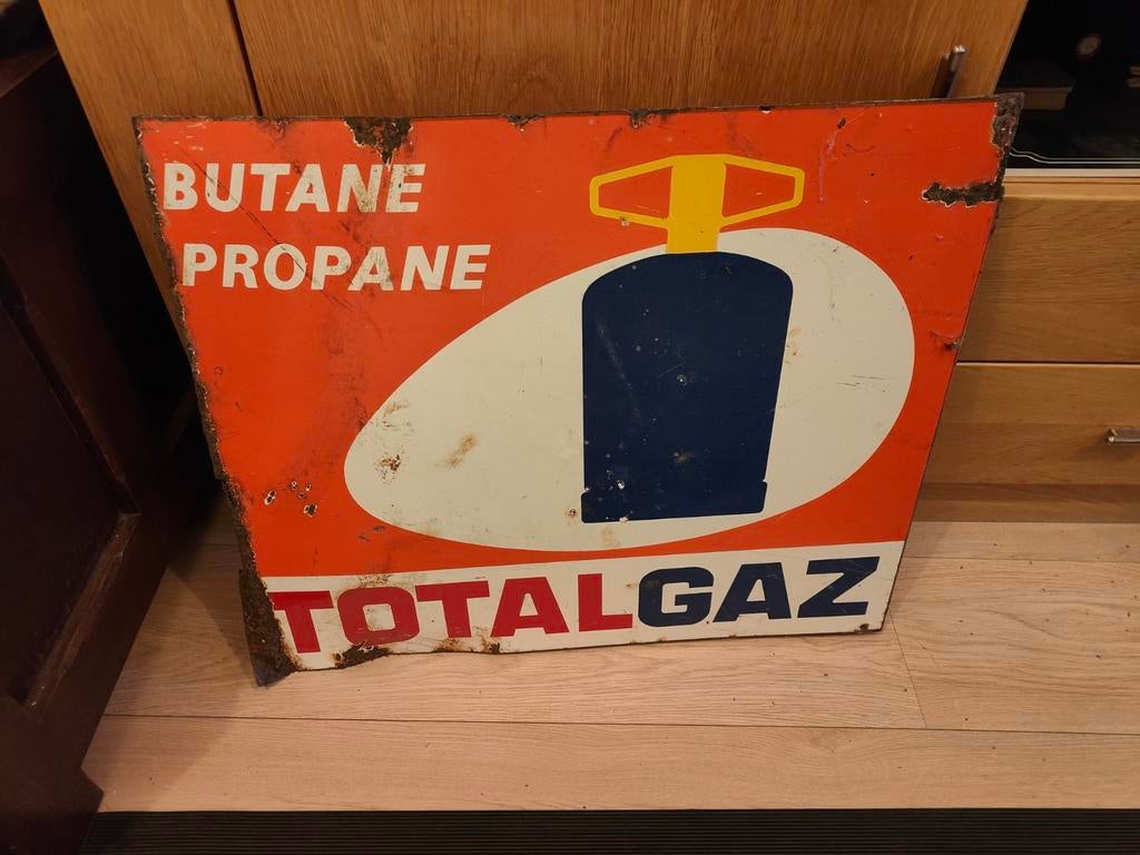 Vintage Totalgaz emaille bord - Butaan Propaan reclame, Antiek en Kunst, Antiek | Emaille, Ophalen of Verzenden