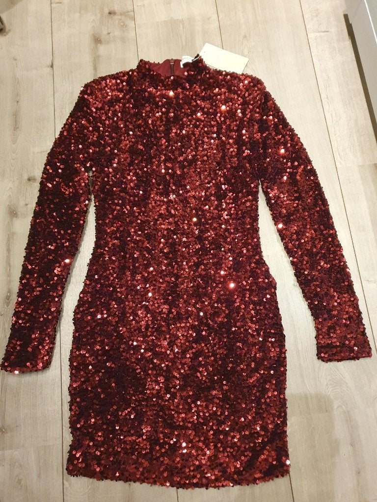 Nieuw jurk bordeux rood met pailletten maat S, Nieuw, Ophalen of Verzenden, Maat 36 (S), Boven de knie